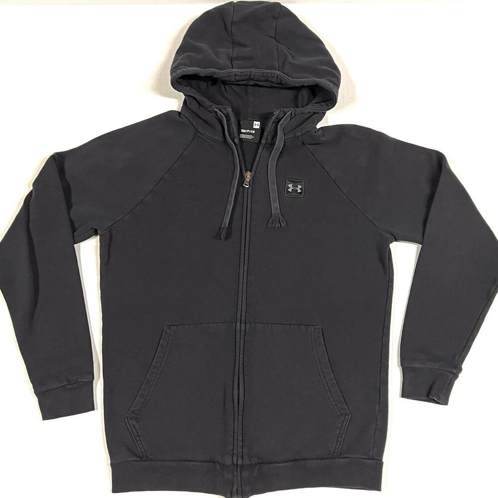 Under Armour Hoodie Sweatshirt Mens Sz S Black Full Zip Fleece Raglan 1320737 - Picture 1 of 11